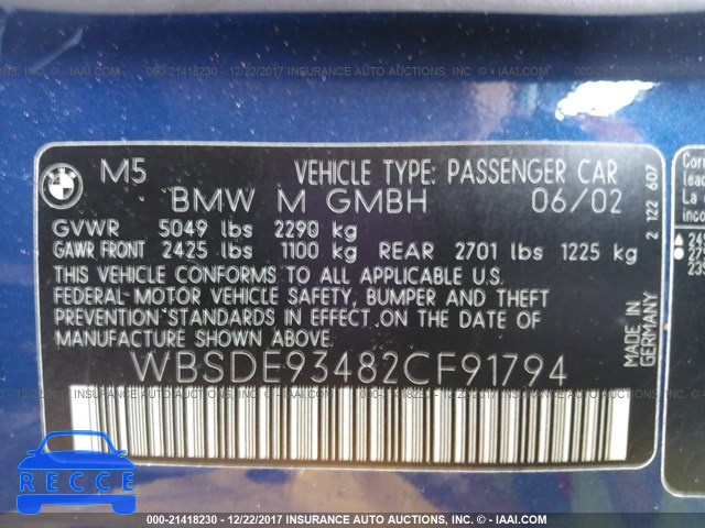 2002 BMW M5 WBSDE93482CF91794 image 8