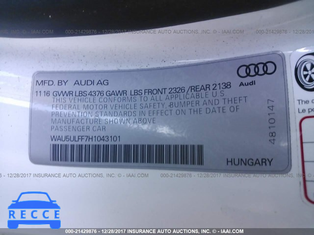 2017 AUDI A3 PREMIUM PLUS WAU5ULFF7H1043101 зображення 8