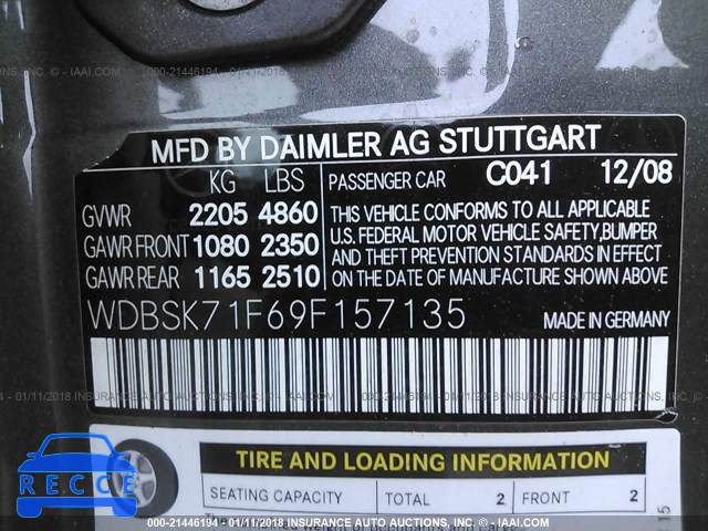 2009 MERCEDES-BENZ SL 550 WDBSK71F69F157135 image 8