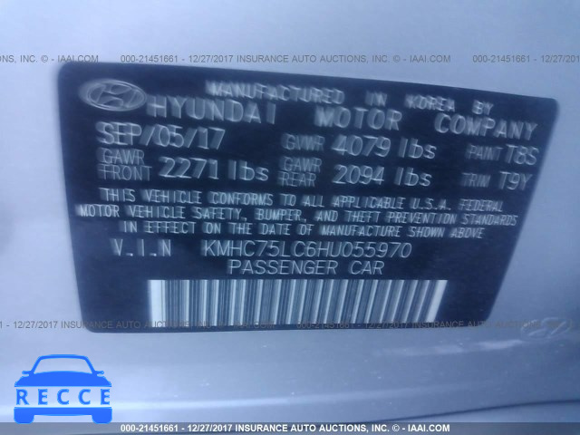 2017 HYUNDAI IONIQ SEL KMHC75LC6HU055970 image 8