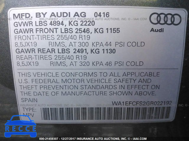 2016 AUDI Q3 PREMIUM PLUS WA1EFCFS2GR022192 зображення 8