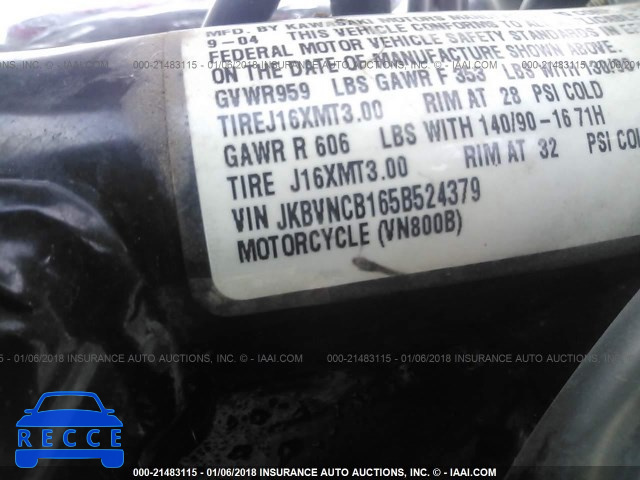 2005 KAWASAKI VN800 B JKBVNCB165B524379 зображення 9