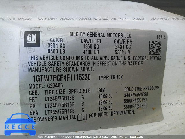 2015 GMC SAVANA G2500 1GTW7FCF4F1115230 image 8