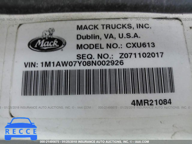 2008 MACK CXU613 CXU600 1M1AW07Y08N002926 зображення 9