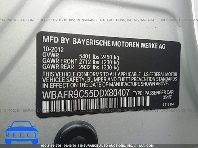 2013 BMW 550 I WBAFR9C55DDX80407 зображення 8