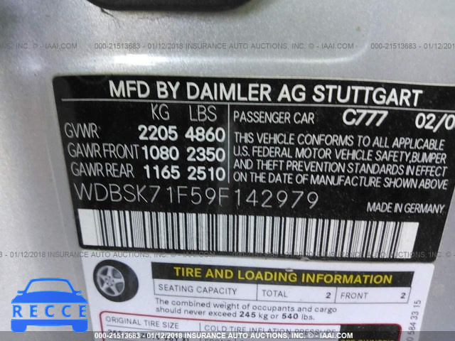 2009 MERCEDES-BENZ SL 550 WDBSK71F59F142979 image 8