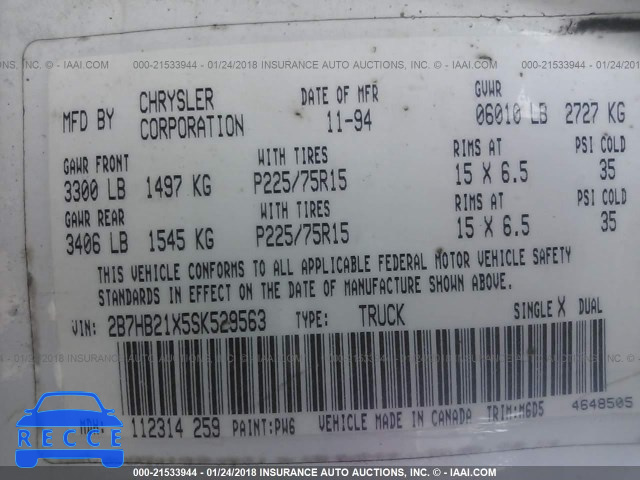 1995 DODGE RAM VAN B2500 2B7HB21X5SK529563 image 8