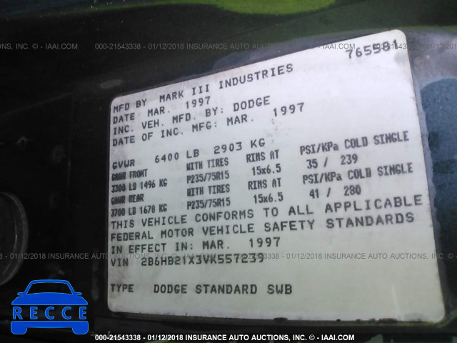 1997 DODGE RAM VAN B2500 2B6HB21X3VK557239 зображення 8
