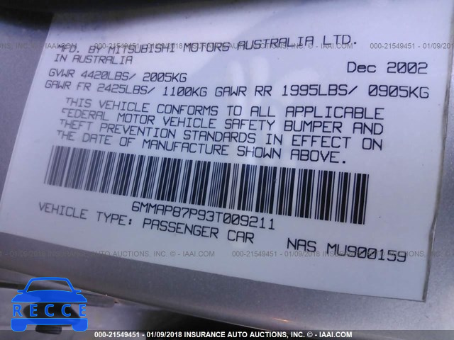2003 MITSUBISHI DIAMANTE VR-X 6MMAP87P93T009211 image 8