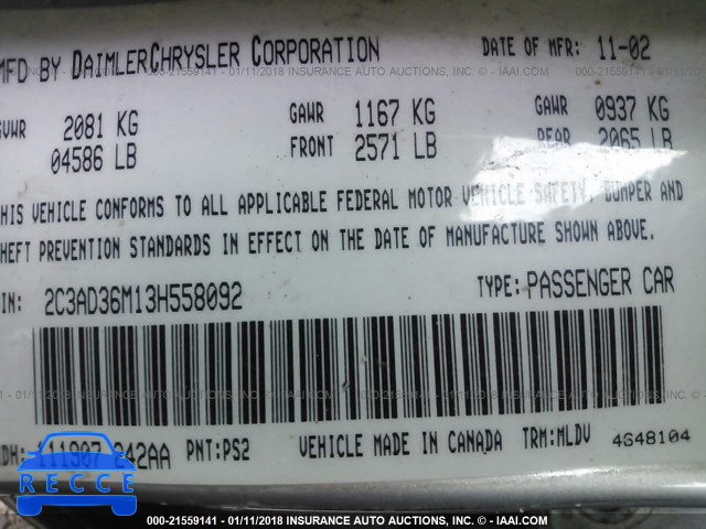 2003 CHRYSLER CONCORDE LXI 2C3AD36M13H558092 image 8