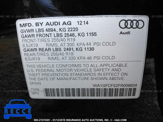 2015 AUDI Q3 PRESTIGE WA1GFCFS2FR008834 image 8