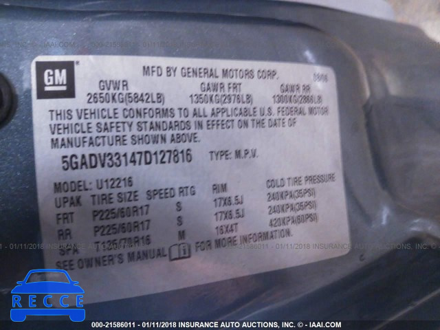 2007 BUICK TERRAZA CXL 5GADV33147D127816 image 8