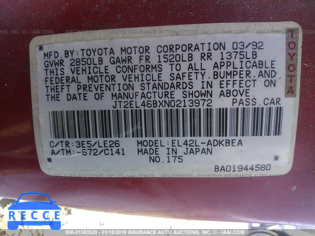 1992 TOYOTA TERCEL STD JT2EL46BXN0213972 image 8