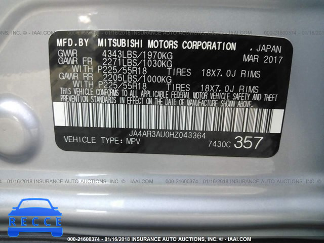 2017 MITSUBISHI OUTLANDER SPORT ES/SE JA4AR3AU0HZ043364 image 8