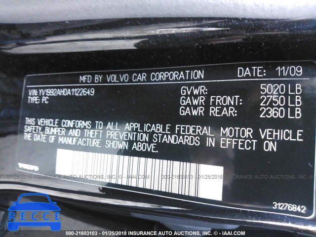 2010 VOLVO S80 T6 YV1992AH0A1122649 image 8