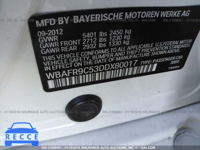 2013 BMW 550 I WBAFR9C53DDX80017 image 8