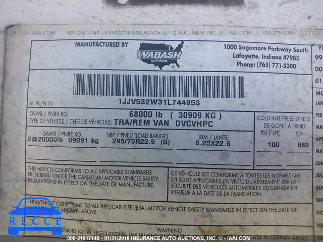2001 WABASH NATIONAL CORP VAN 1JJV532W31L744953 image 8