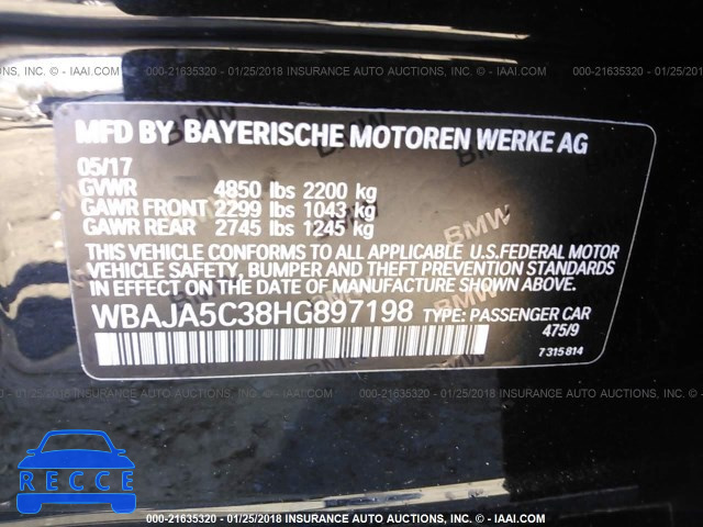 2017 BMW 530 I WBAJA5C38HG897198 зображення 8