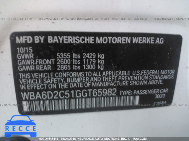 2016 BMW 640 XI/GRAN COUPE WBA6D2C51GGT65982 зображення 8
