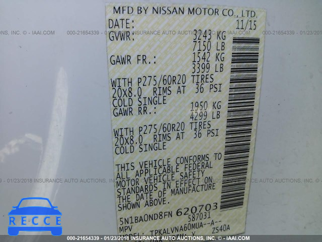 2015 NISSAN ARMADA SV/SL/PLATINUM 5N1BA0ND8FN620703 image 8
