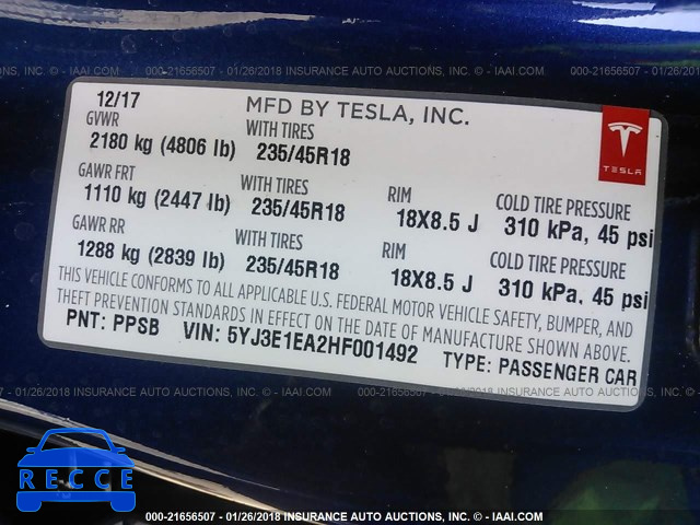 2017 TESLA MODEL 3 5YJ3E1EA2HF001492 зображення 8