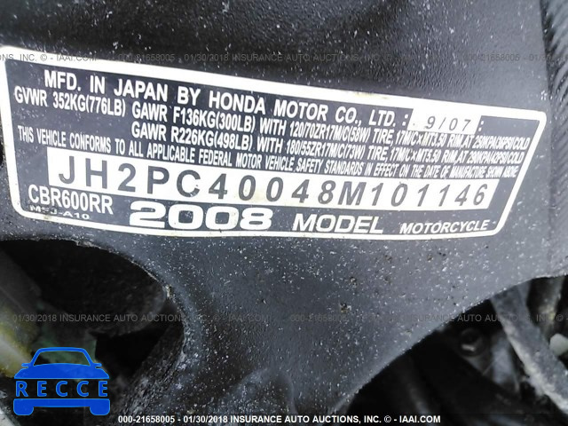 2008 HONDA CBR600 RR JH2PC40048M101146 зображення 9