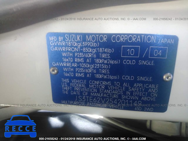 2005 SUZUKI GRAND VITARA LX/EX JS3TE62V254201149 image 8