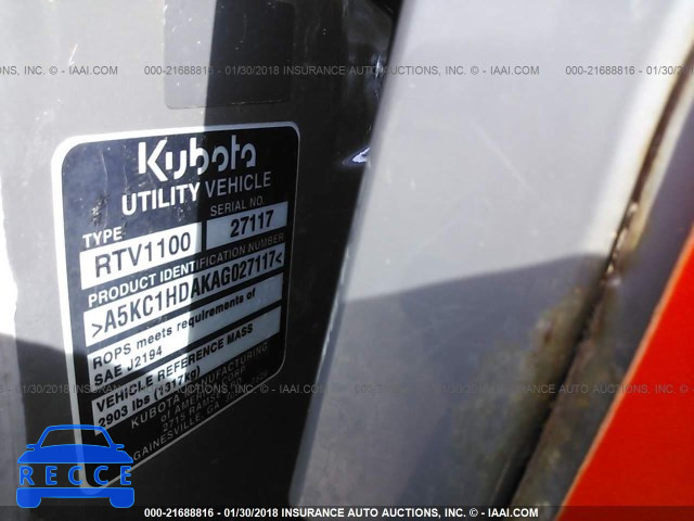 2010 KUBOTA RTV 1120 A5KC1HDAKAG027117 image 8