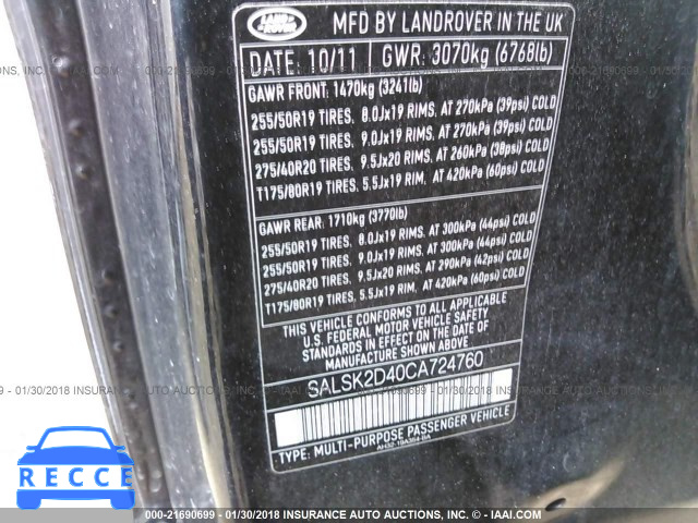 2012 LAND ROVER RANGE ROVER SPORT LUX SALSK2D40CA724760 image 8