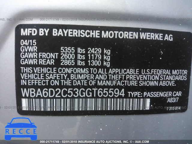 2016 BMW 640 XI/GRAN COUPE WBA6D2C53GGT65594 зображення 8
