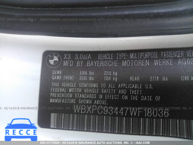 2007 BMW X3 3.0SI WBXPC93447WF18036 image 8