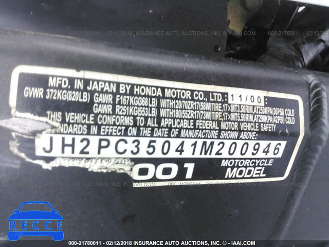 2001 HONDA CBR600 F4 JH2PC35041M200946 зображення 9