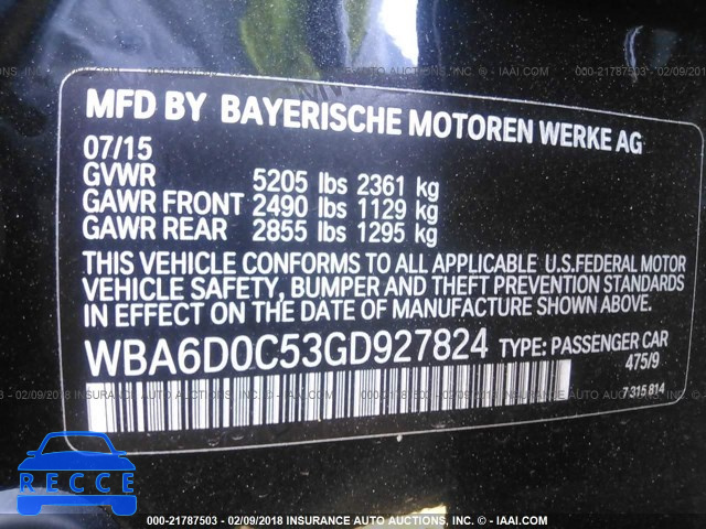 2016 BMW 640 I/GRAN COUPE WBA6D0C53GD927824 image 8