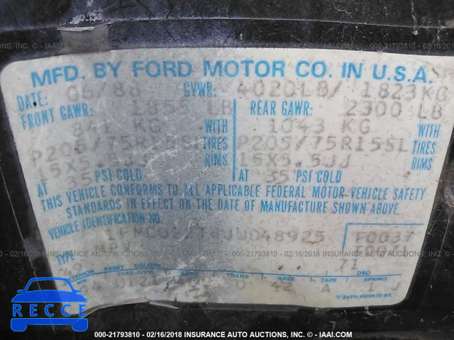 1988 FORD BRONCO II 1FMCU12T8JUD48925 image 8