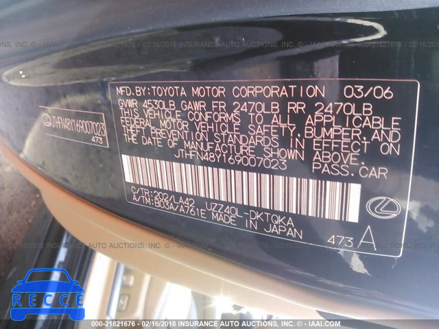 2006 LEXUS SC 430 JTHFN48Y169007023 image 8