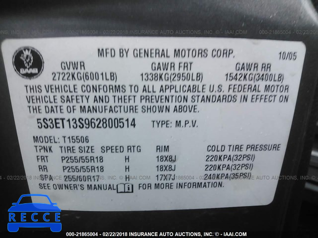 2006 SAAB 9-7X LINEAR 5S3ET13S962800514 image 8