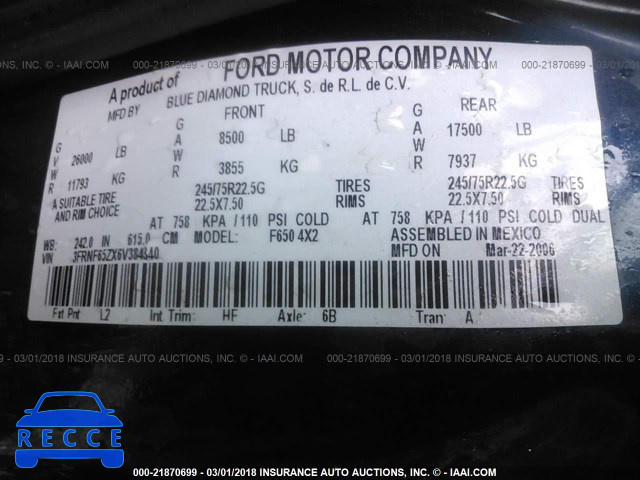 2006 FORD F650 SUPER DUTY 3FRNF65ZX6V384340 Bild 9