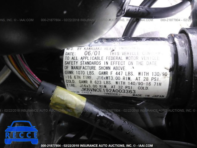 2002 KAWASAKI VN800 E JKBVNCE192A003363 зображення 9