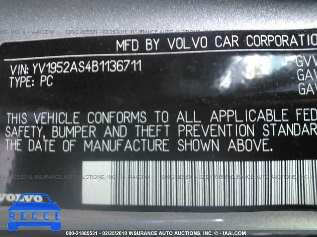 2011 VOLVO S80 3.2 YV1952AS4B1136711 image 8