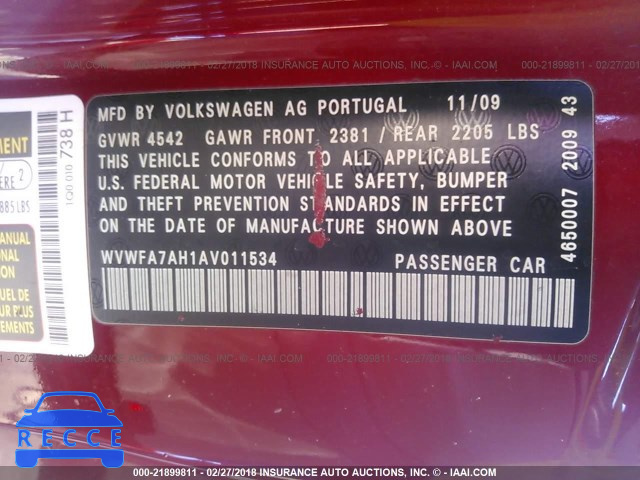 2010 VOLKSWAGEN EOS LUX WVWFA7AH1AV011534 image 8