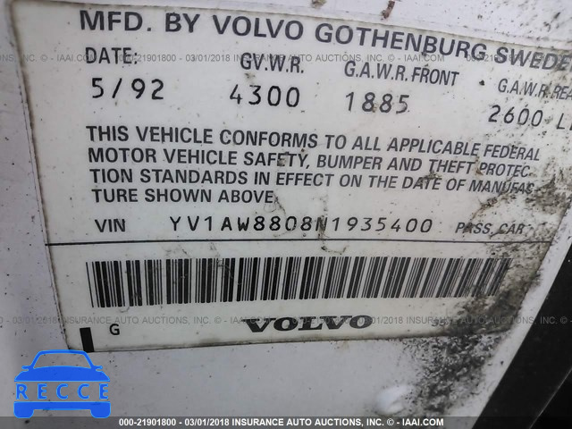 1992 VOLVO 240 YV1AW8808N1935400 зображення 8