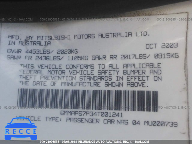 2004 MITSUBISHI DIAMANTE LS 6MMAP67P34T001241 image 8