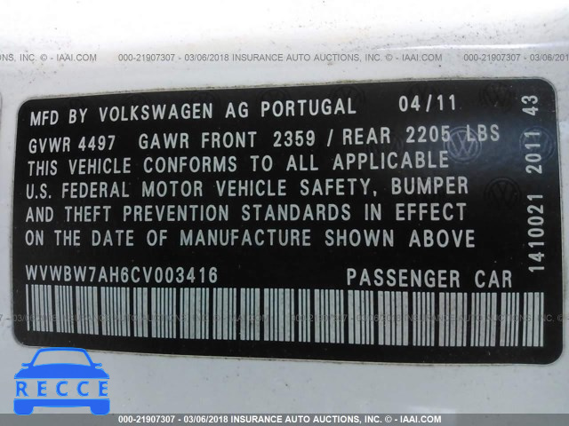 2012 VOLKSWAGEN EOS KOMFORT WVWBW7AH6CV003416 зображення 8