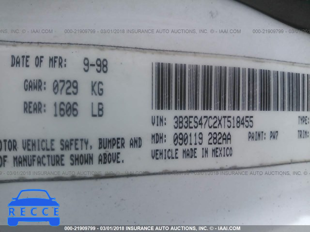 1999 DODGE NEON HIGHLINE 3B3ES47C2XT518455 image 8