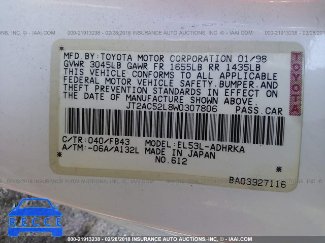 1998 TOYOTA TERCEL CE JT2AC52L8W0307806 image 8
