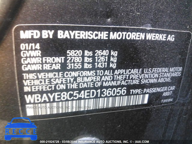 2014 BMW 750 LI WBAYE8C54ED136056 image 8