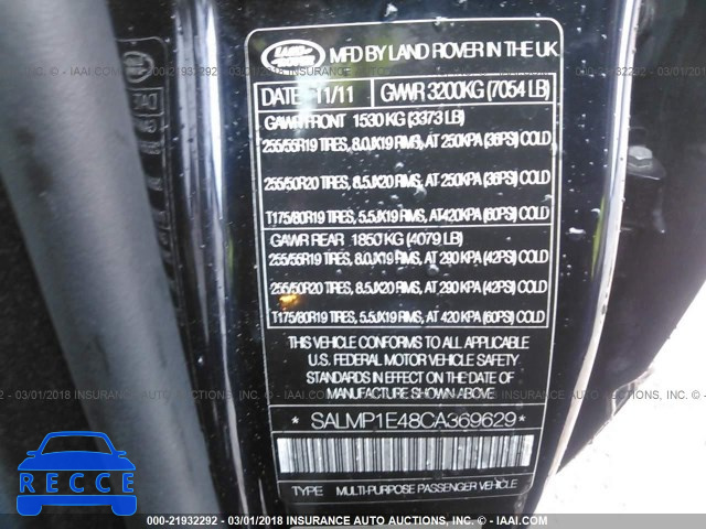 2012 LAND ROVER RANGE ROVER AUTOBIOGRAPHY SALMP1E48CA369629 image 8