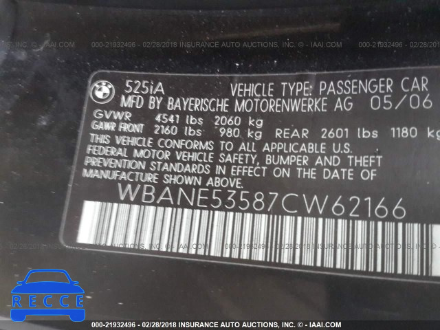 2007 BMW 525 I WBANE53587CW62166 зображення 8