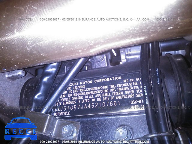 2005 SUZUKI GSX-R750 K JS1GR7JA452107661 image 9