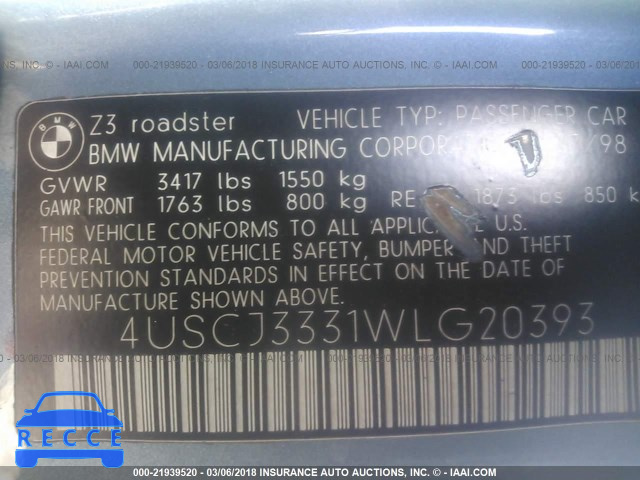 1998 BMW Z3 2.8 4USCJ3331WLG20393 image 8